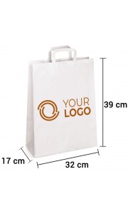 Bolsa de papel blanco con asa plana de 32x17x39 cm