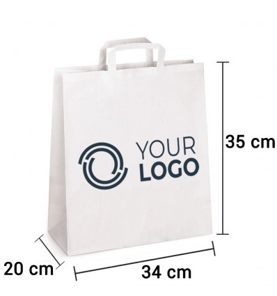 Bolsa de papel blanco con asa plana de 34x20x35 cm