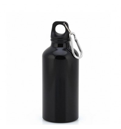 Bidón de aluminio con mosquetón de 400 ml personalizada Color Negro