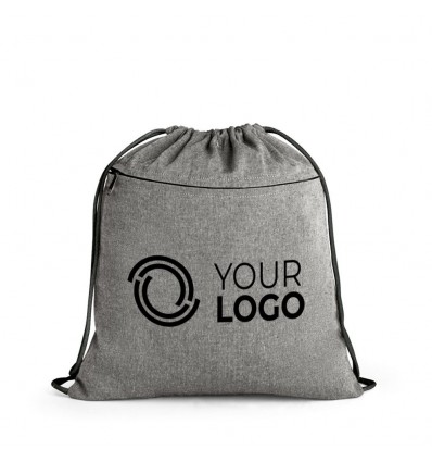 Mochila saco de algodón reciclado con bolsillo frontal con tu logo