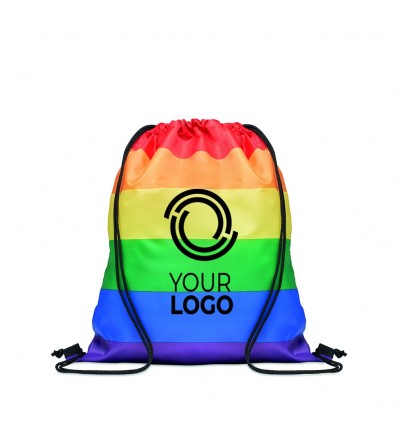 Mochila saco de poliéster diseño arcoiris con tu logo