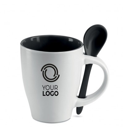 Taza de Cerámica Bicolor con Cuchara 250ml con tu logo