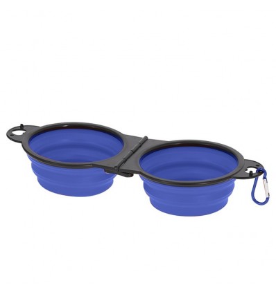 Bowl plegable para mascotas de doble compartimento barato Color Azul