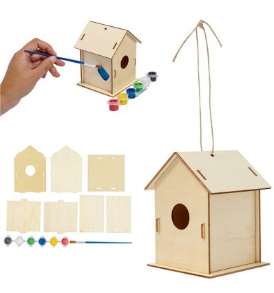 Caseta colgante para pájaros con pincel y pinturas personalizada Color Natural