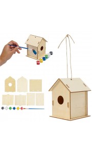 Caseta colgante para pájaros con pincel y pinturas