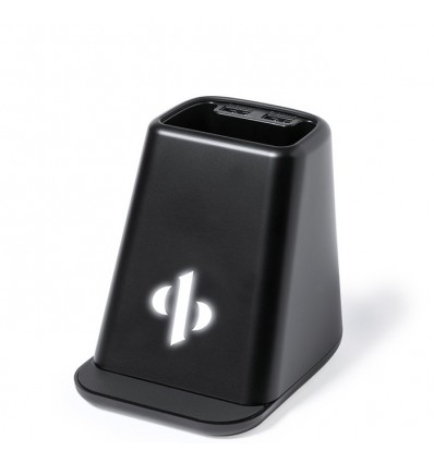 Lapicero con luz y soporte cargador inalámbrico de 15W personalizado Color Negro