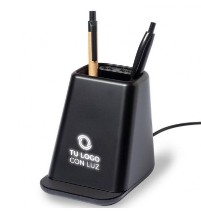 Lapicero con luz y soporte cargador inalámbrico de 15W para merchandising
