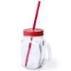 Jarra de cristal con tapa y pajita 500ml barata Color Rojo
