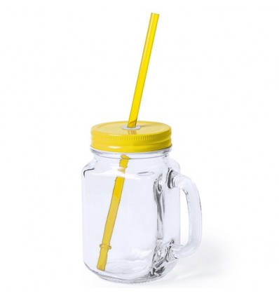 Jarra de cristal con tapa y pajita 500ml promocional Color Amarillo