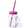 Jarra de cristal con tapa y pajita 500ml para empresas Color Fucsia