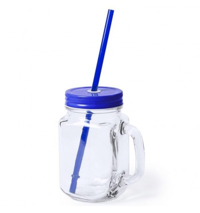 Jarra de cristal con tapa y pajita 500ml publicitaria Color Azul