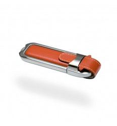 Memoria USB con Carcasa Metálica y Piel Color Marrón