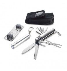 Kit Aventura de Navaja + Linterna + Brújula para Logo de Empresa