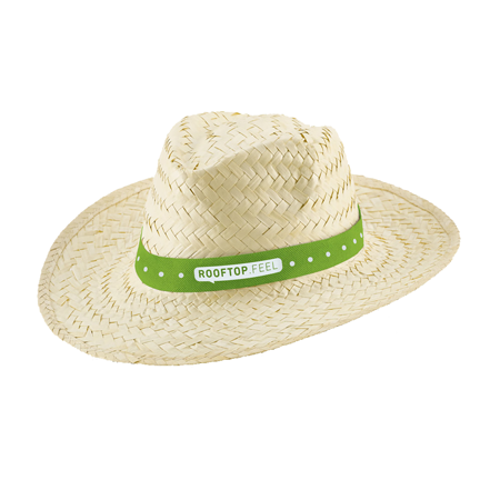 Sombreros de paja con cinta verde con logo