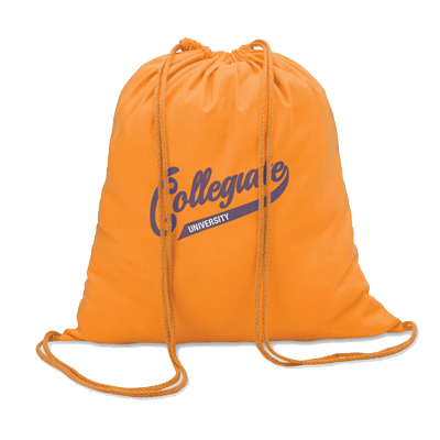 Mochila saco con cordones de color naranja con un logo
