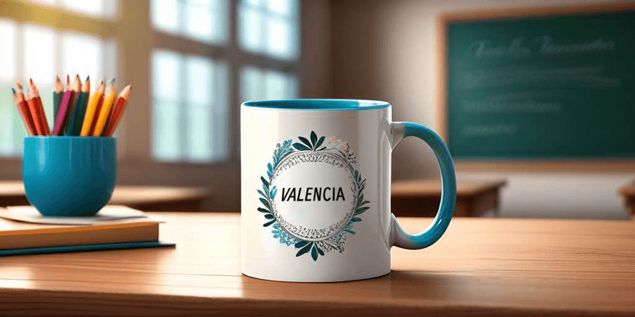 Taza con el texto Valencia para aumentar la visibilidad de la marca