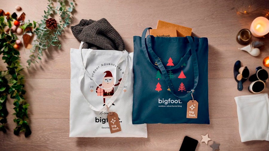 bolsas de tela con logos estilo navideño